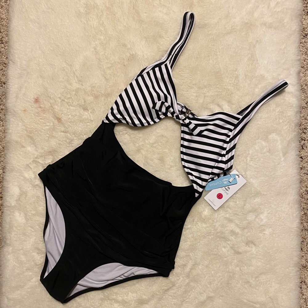 Black and White Striped Women's Swimsuit